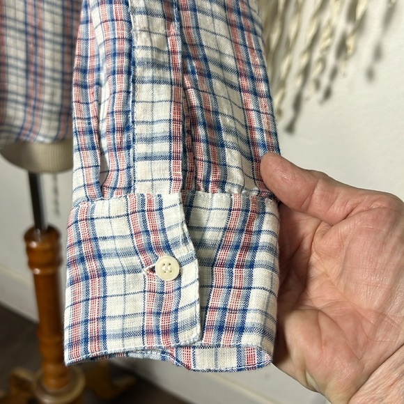 CP Shades Red White Blue Plaid Linen Long Sleeve Button Down Shirt Size Small - Picture 4 of 12